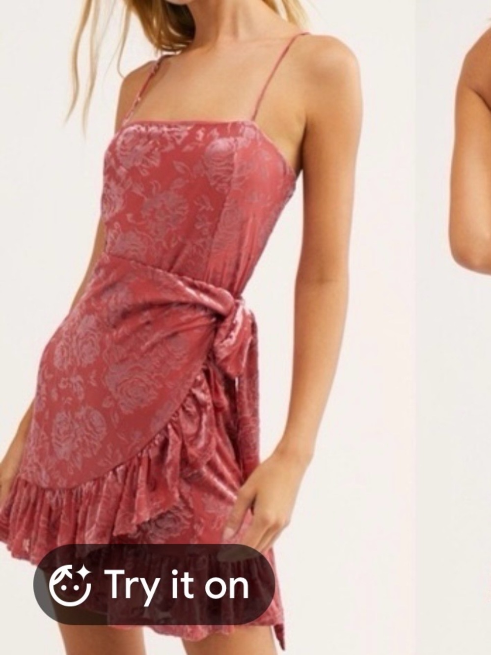 Free People Burgundy Floral Satin Wrap Mini Dress